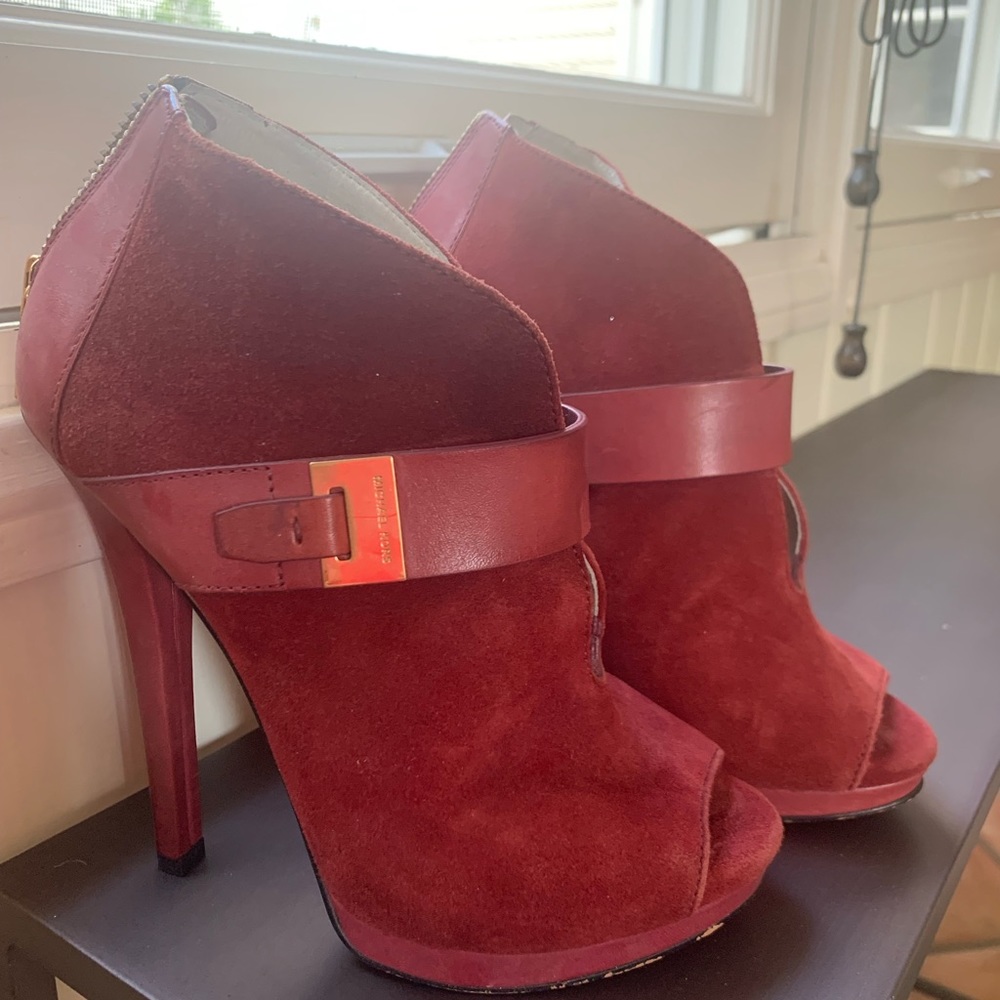 Michael Kors Red Suede Open-Toe High Heel Booties